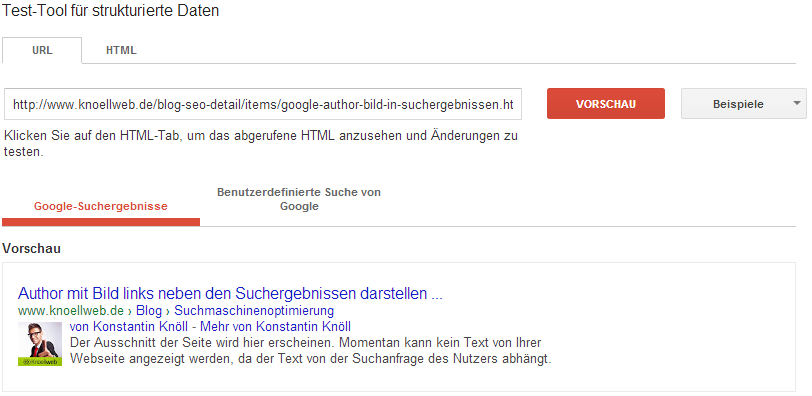Author mit Bild - Rich Snippet testen