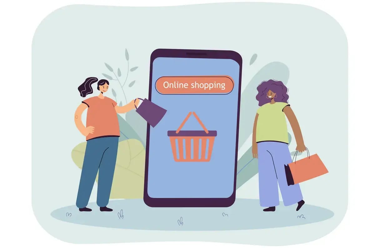 Friends-with-bags-shopping-for-clothes-online