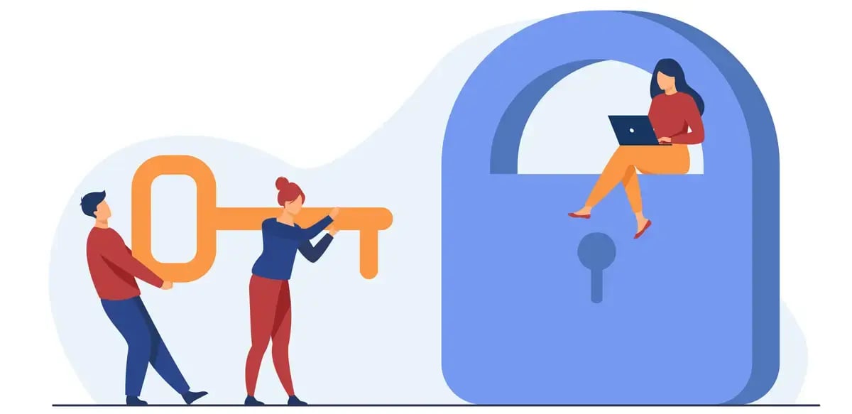 Tiny-people-carrying-key-to-open-padlock
