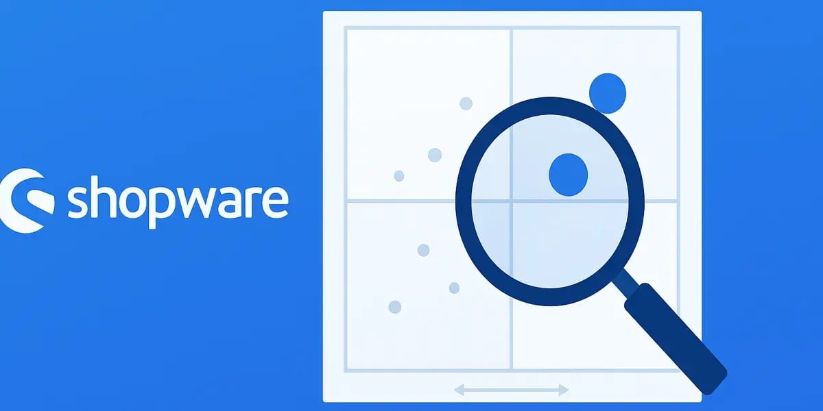 Shopware-Logo mit grafischer Darstellung eines Koordinatensystems und Lupe zur Analyse von Positionierungen.
