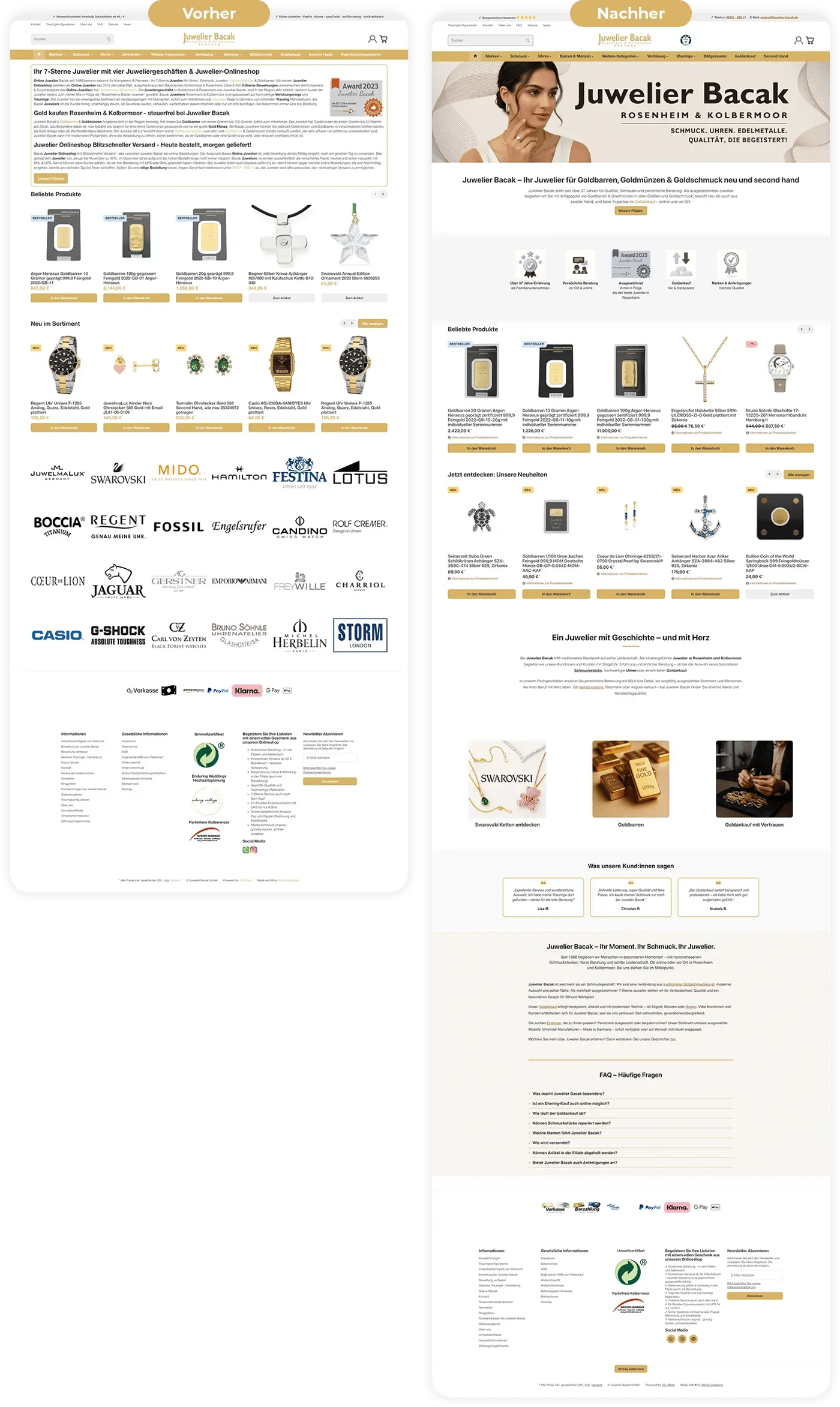 Vorher / Nachher Ansicht der Juwelier Bacak Startseite Vorher / Nachher Ansicht der Juwelier Bacak Startseite
