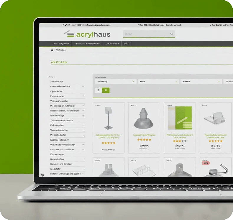 Vorschau des Acrylhaus Webshops auf einem Laptop