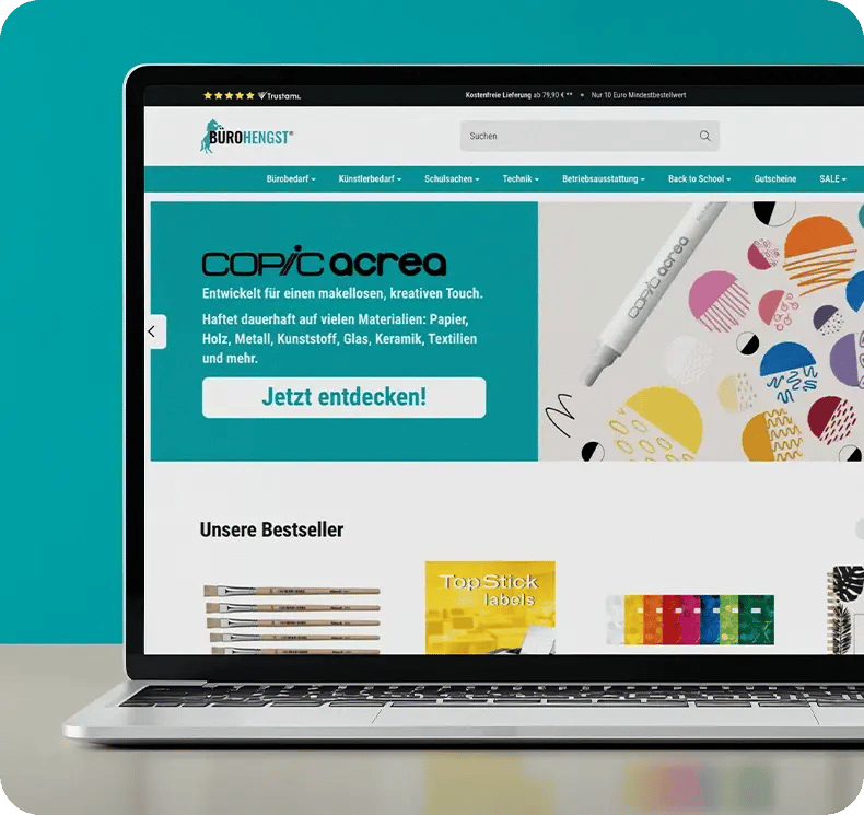 Vorschau des Bürohengst Webshops auf einem Laptop Vorschau des Bürohengst Webshops auf einem Laptop