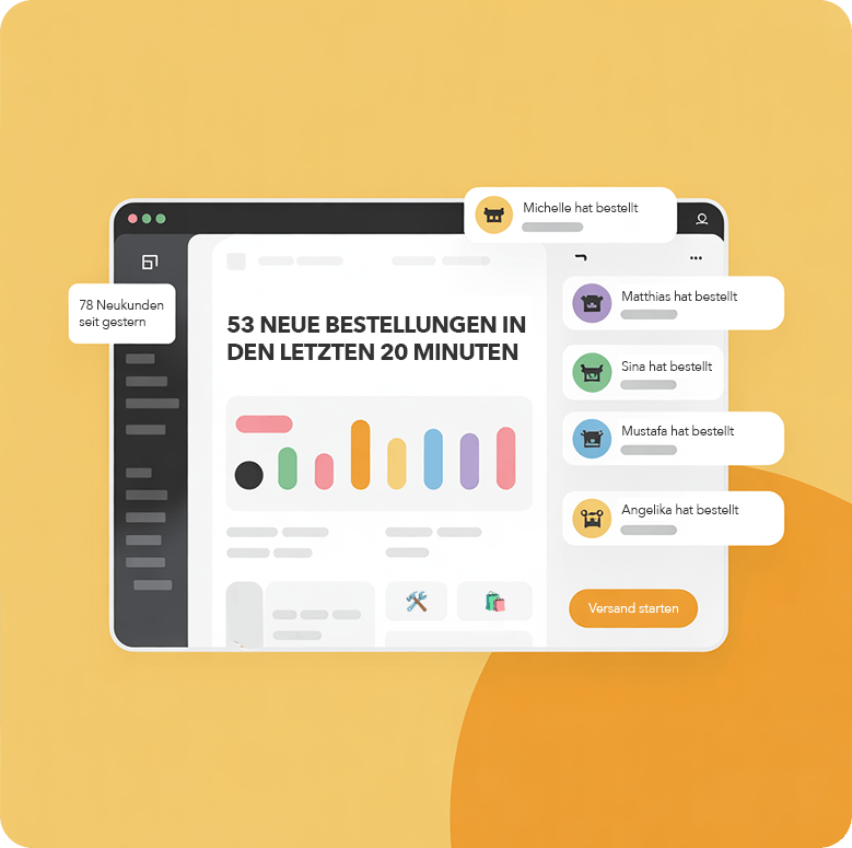 Ein Shop-Backend bei dem viele neue Bestellungen aufploppen