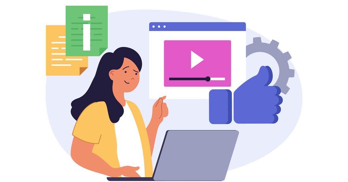 social-media-concept-modern-flat-design-web-woman-watching-video-using-laptop-leaving-like-reaction-comments-following-blogs-getting-new-information-online-vector-illustration