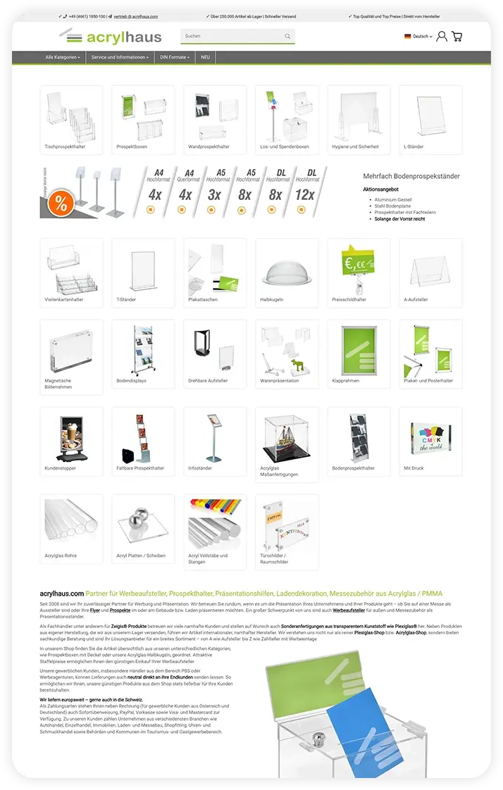 Startseite des Acrylhaus Webshops