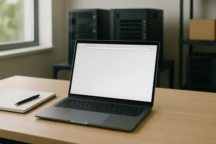 Leerer Browser auf einem Laptop als Symbol für eine weiße Seite in Shopware