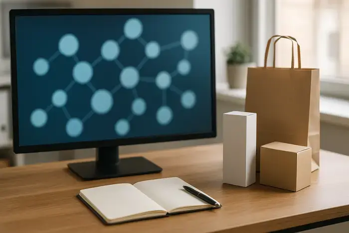 Abstrakte Darstellung einer vernetzten Datenstruktur im E-Commerce-Kontext