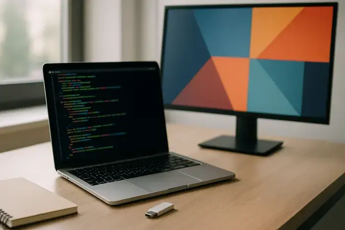 Zwei Monitore in einer lokalen Umgebung für Theme-Entwicklung und Browserprüfung