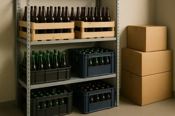 Mehrwegflaschen und Getränkekiste als typische Pfandartikel im Onlinehandel