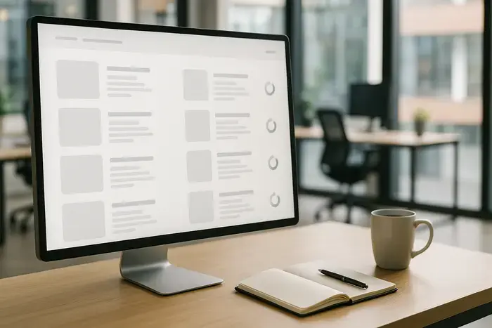 Arbeitsplatz mit abstrahierter dynamischer E-Commerce-Produktansicht