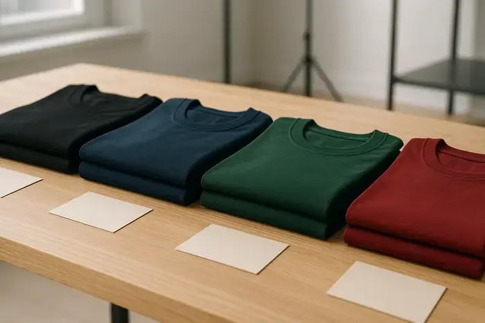 Gefaltete T-Shirts in mehreren Farben als Produktvarianten