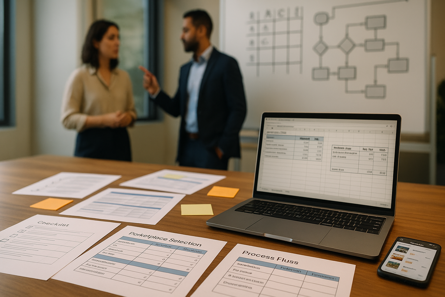 Team analysiert Verkaufskanal-Performance mit Dashboard, Charts und Produktbildern auf modernem Workspace im hellen Büro mit Fokus auf Datenqualität
