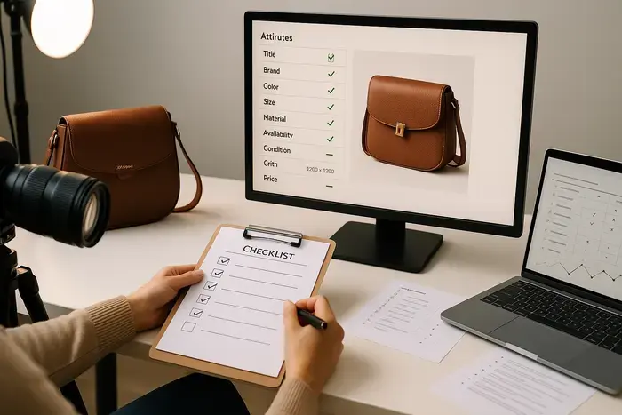 Detaillierte Produktfeed-Optimierung mit hochwertigen Bildern, strukturierten Attributen und Datenqualitäts-Checkliste für E-Commerce