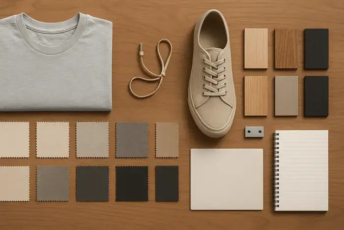 Nach Farbe, Material und Produktart sortierte Produktmuster für eine Attributstruktur