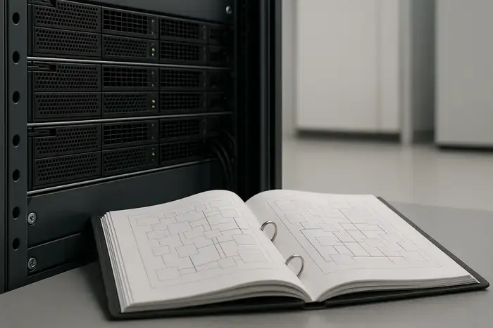Server-Rack als Symbol für technische Datenstrukturen und Verbindungen