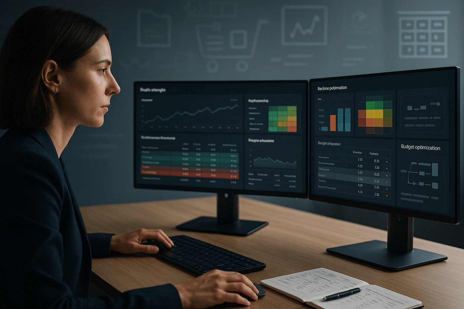 Daten-Dashboard mit Deckungsbeitrag-Vergleich zwischen Google Shopping und Amazon Ads, Profitabilitäts-Metriken, Budgetverteilung und Performance-Indikatoren