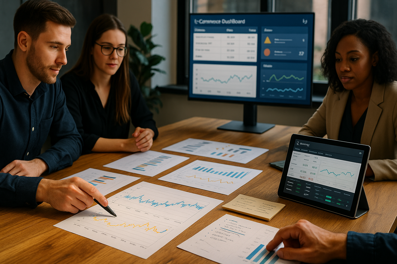 Nahaufnahme von Preis-Monitoring-Dashboard auf Tablet mit detaillierten Preisvergleichen, Trends in Echtzeit, Alerts und Analysetools für E-Commerce-Preismanagement