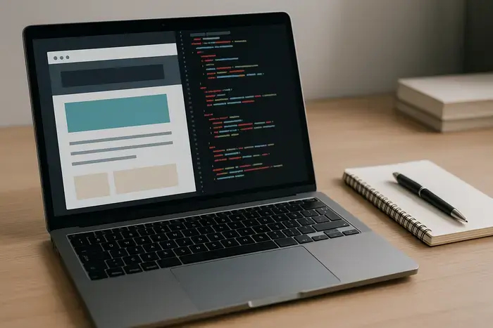 Notebook mit abstrahierter Theme- und Layout-Anpassung für einen Online-Shop