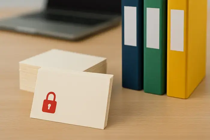 Ordner und Karteikarten als Symbol für Kundengruppen und dokumentierte Sperrprozesse
