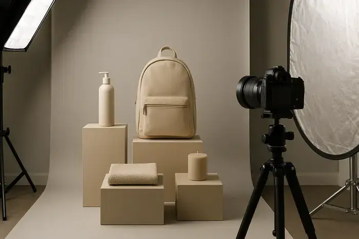 Produkte in einem Fotostudio als Beispiel für eine kuratierte Produktpräsentation