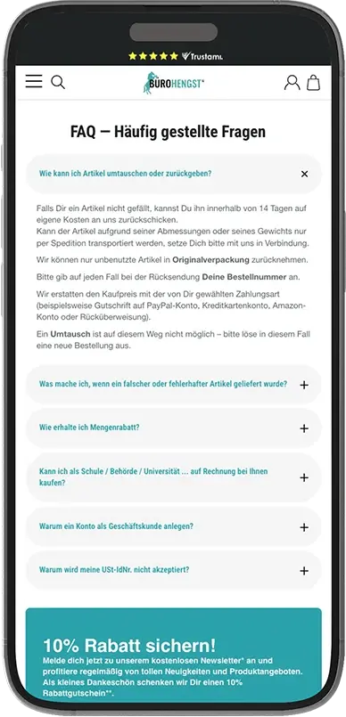 FAQ Bereich des Bürohengst Webshops FAQ Bereich des Bürohengst Webshops