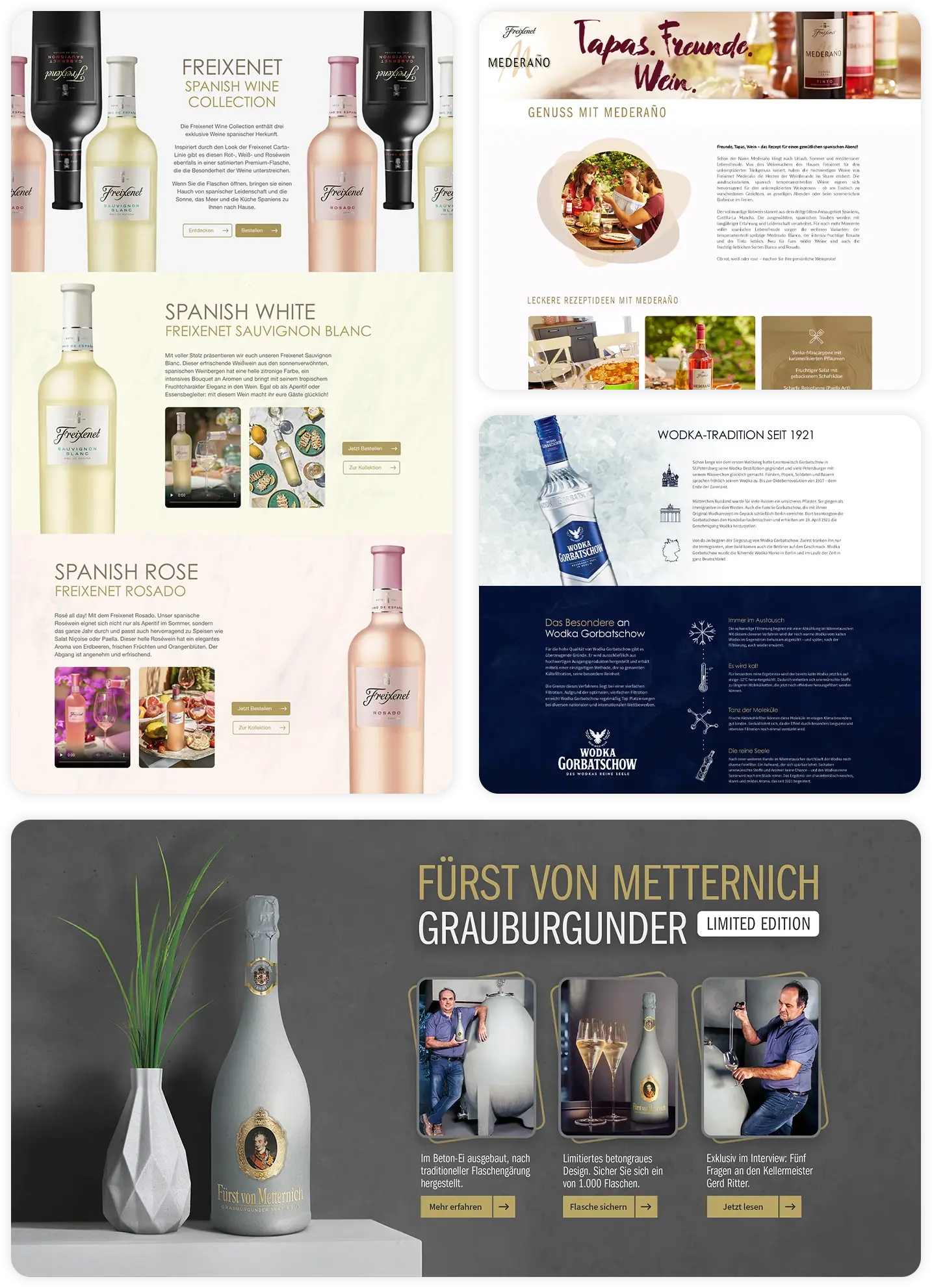 Ansicht von verschiedenen Marken-Landingpages im Freixenet Onlineshop