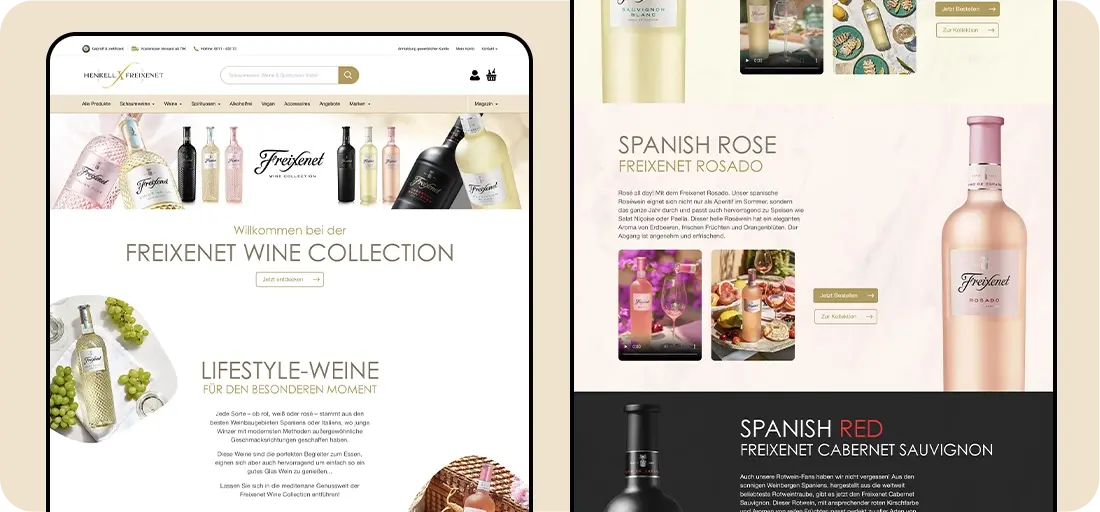 Darstellung des Henkell Freixenet Webshops in der Desktop- & Mobil-Ansicht Darstellung des Henkell Freixenet Webshops in der Desktop- & Mobil-Ansicht
