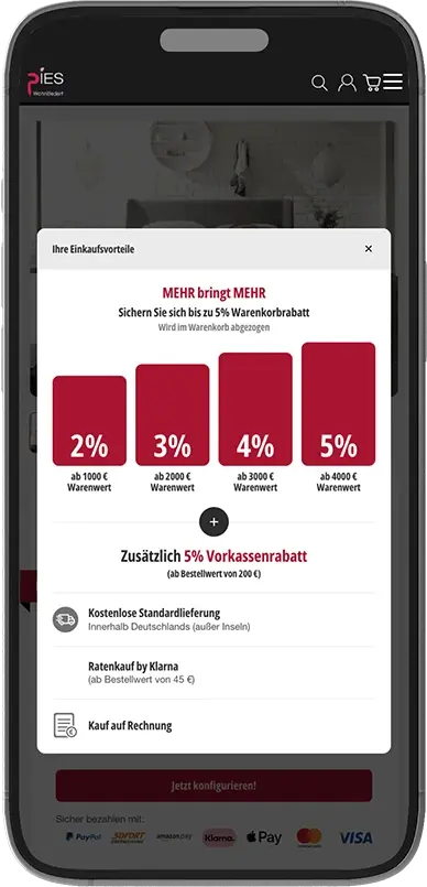 Darstellung der Rabatt-Staffeln im Wohnbedarf Pies Webshop Darstellung der Rabatt-Staffeln im Wohnbedarf Pies Webshop